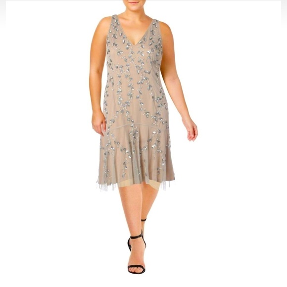 NEW! ADRIANNA PAPELL Sleeveless Knee Length Dress Sequins Beads Nude Pink SZ 12 - Picture 13 of 13